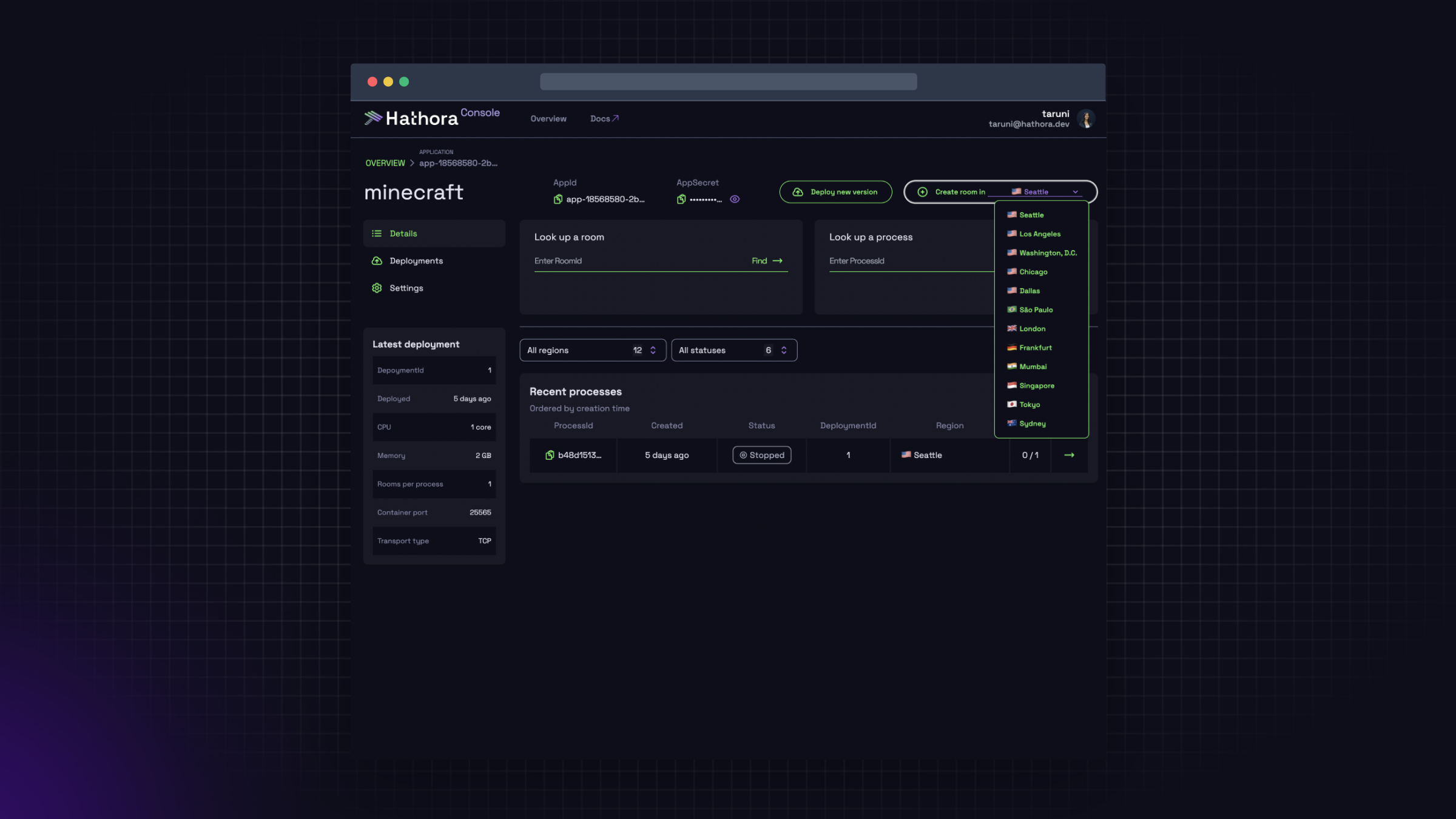 Hathora Console Dashboard