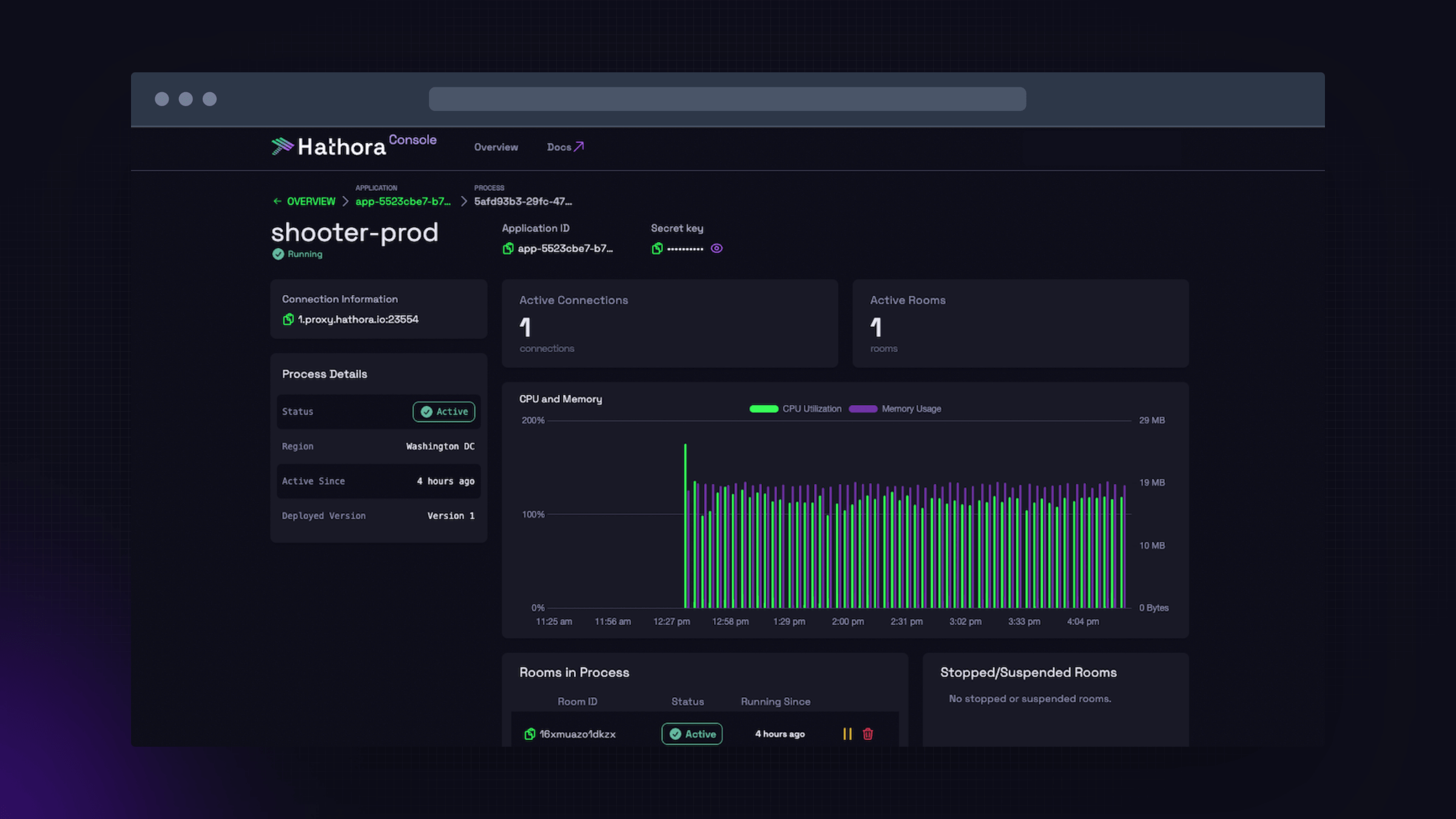 Hathora CPU and memory metrics